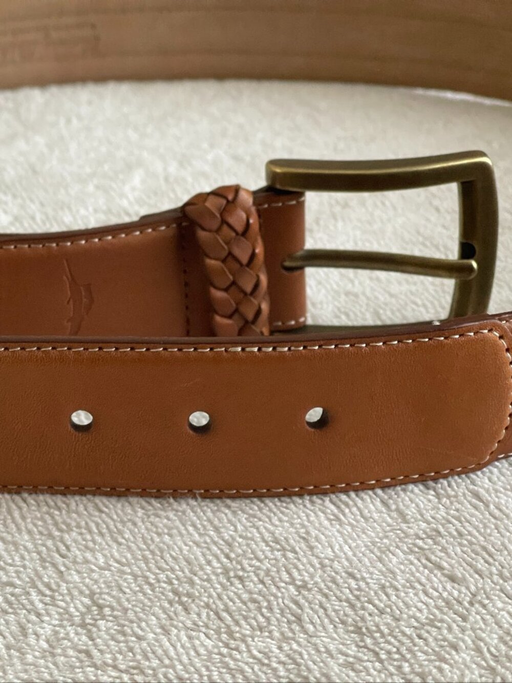 Tommy Bahama Brass Buckle Basketweave Textured Genuine Grain Leather Belt Men 40 - Picture 10 of 11